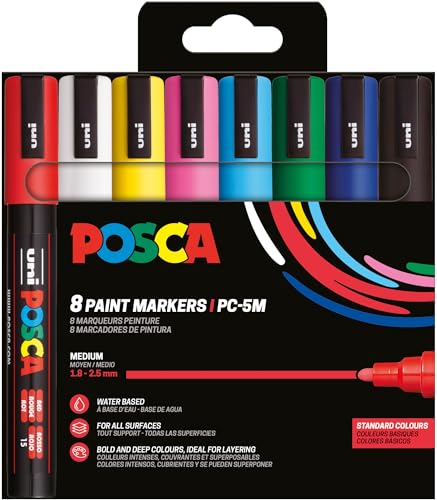 POSCA 182558 - POSCA Marker Set, 8 Acrylstifte PC-5M, Permanent Marker 1,8 - 2,5 mm Rundspitze von POSCA