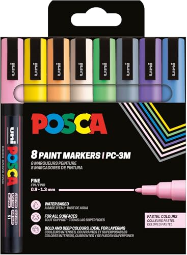 POSCA 186556 - POSCA Marker Set, 8 Acrylstifte Pastell PC-3M, Permanent Marker 0,9 - 1,3 mm Rundspitze von POSCA