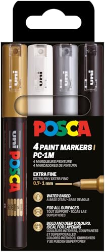 POSCA 186744 - POSCA Marker Set, 4 Acrylstifte PC-1MC, Permanent Marker 0,7 - 1 mm Rundspitze von POSCA