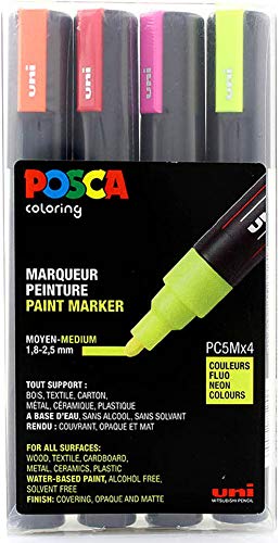 POSCA Marker Set PC 5M 4 Neon Colours Paint Lack Acryl Kit Box von POSCA