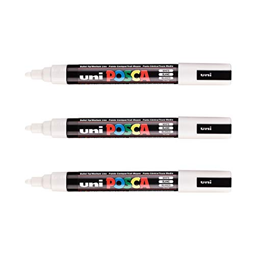 POSCA Mitsubishi Pencil – 3 weiße Marker PC5M – konische Spitze – Marker auf Wasserbasis – alle Untergründe – für Papier, Textilien, Glas, Kiesel, Holz usw. POSCA Mitsubishi Pencil – 3 weiße Marker PC5M – konische Spitze – Marker auf Wasserbasis – alle Untergründe – für Papier, Textilien, Glas, Kiesel, Holz usw. von POSCA