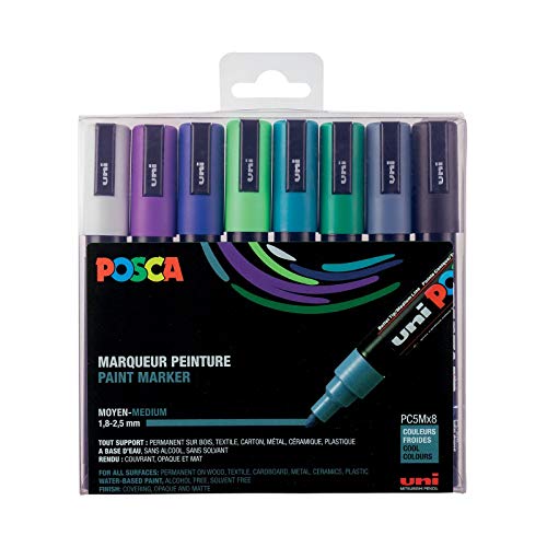 POSCA Mitsubishi Pencil – 8 Marker PC5M – konische Spitze – kalte Farben, mittlere Spitze – Marker für Farbe auf Wasserbasis – für Papier, Textilien, Glas, Kieselstein, Holz POSCA Mitsubishi Pencil – 8 Marker PC5M – konische Spitze – kalte Farben, mittlere Spitze – Marker für Farbe auf Wasserbasis – für Papier, Textilien, Glas, Kieselstein, Holz von POSCA