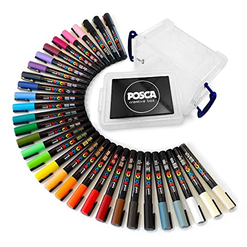 POSCA PC-3M Marker Pen Set, schreibt auf jeder Oberfläche – Glas, Metall, Holz, Kunststoff, Stoff 1 von jeder Farbe – 32 Stifte von POSCA