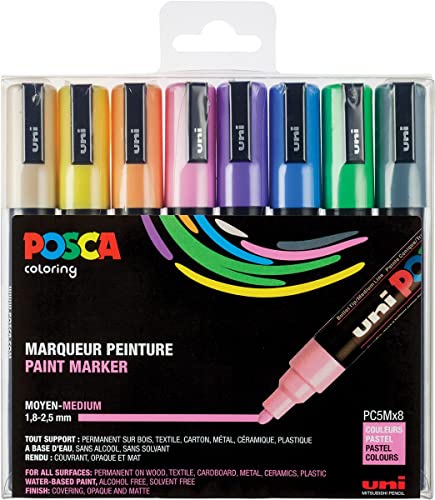 POSCA PC5M Marker, konisch, mittlere Spitze, Pastellfarben, 8 Stück von POSCA