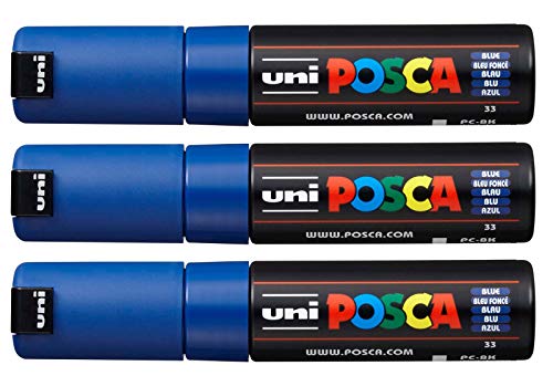 POSCA PX148932000 182699 Marker (mit breiter Keilspitze) schwarz (Blau 3 Stück) von POSCA