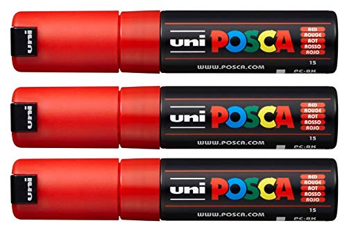 POSCA PX148932000 182699 Marker (mit breiter Keilspitze) schwarz (Rot 3 Stück) von POSCA