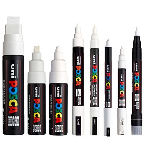 POSCA Set mit 8 Stiften (PC-17K, PC-8K, PC-7M, PC-5M, PC-3M, PC-1M, PC-1MR, PCF-350) Weiß von POSCA