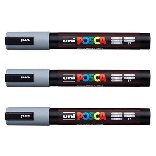 POSCA Uni-Ball PC-5M Marker, 3 Stück, 35 Farben erhältlich, Grau von POSCA