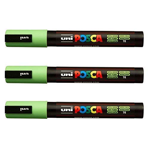 POSCA Uni-Ball PC-5M Marker (komplette Palette von 35 Farben erhältlich), Apfelgrün, 3 Stück von POSCA