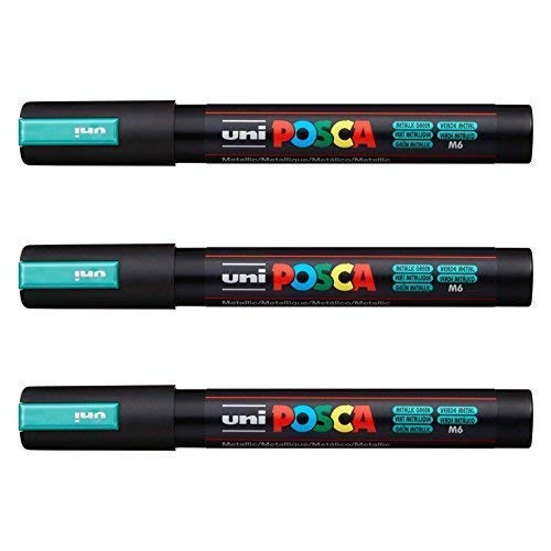 POSCA Uni-Ball PC-5M Marker (komplette Palette von 35 Farben erhältlich), Metallic-Grün, 3 Stück von POSCA
