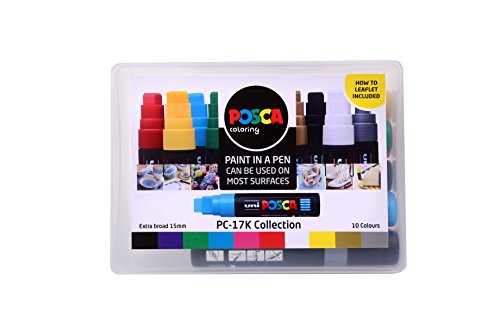Posca 153544868 PC-17K „Paint in a Pen“-Sammelbox, wasserbasierte Filzstifte mit extra breiter 15-mm-Keilspitze, 10 Farben von POSCA