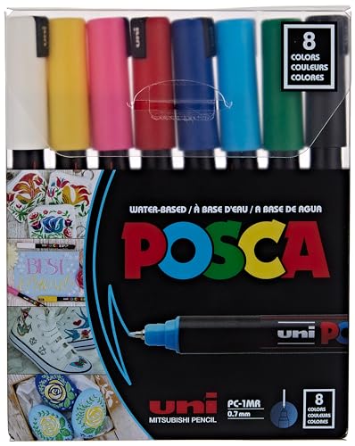 Posca Acrylic Paint Marker Set, 8 Color PC-1MR Extra Fine Markers (PXPC1MR8) von POSCA