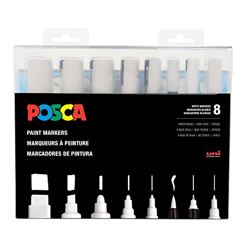 Posca Acrylic Paint Marker Set, 8 various marker sizes, All White (PCWHT8) von POSCA
