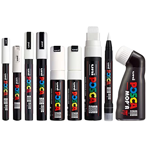 Posca - Komplettes Set mit 9 Stiften – MOP'R, PCF-350, PC-17K, PC-8K, PC-7M, PC-5M, PC-3M, PC-1M, PC-1MR – weißes Set Posca - Komplettes Set mit 9 Stiften – MOP'R, PCF-350, PC-17K, PC-8K, PC-7M, PC-5M, PC-3M, PC-1M, PC-1MR – weißes Set von POSCA