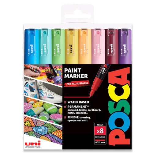 Posca PC-1M Farbmarker Art Pens - 0,7 mm - Federtöne Set mit 8 Stiften in Kunststoffhüllen von POSCA