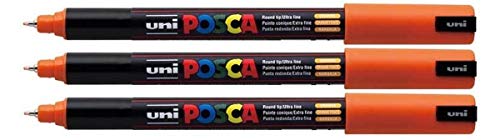 Posca PC-1MR Orange Farbe Marker Stifte Ultra Feine 0,7 mm Kaliber Spitze Spitze schreibt auf jeder Oberfläche Glas Metall Holz Kunststoff Stoff (3 Stück) von POSCA