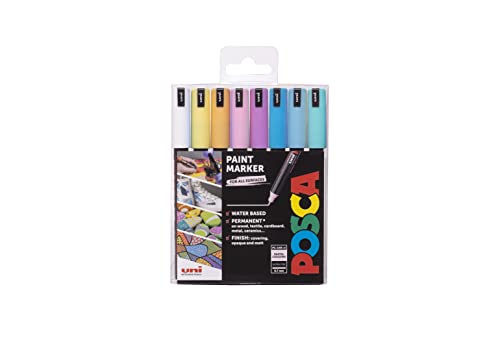 Posca PC-1MR Permanent-Marker auf Wasserbasis, ultrafeine Spitze für Kunst und Handwerk, vielseitig einsetzbar auf Holz, Metall, Papier, Pappe, Glas, Stoff, Keramik und Stein, Pastellfarben, 8 Stück von POSCA