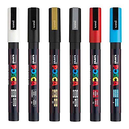 Posca PC-3M Lackstift Art Marker Stifte – Stoff Glas Metall Stifte – Set mit den 6 beliebtesten Farben von POSCA
