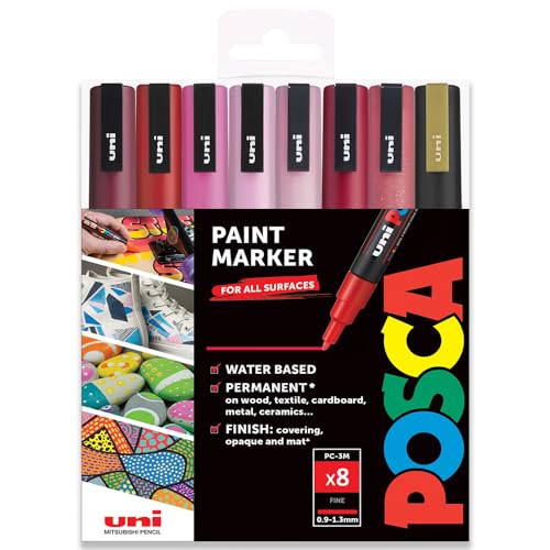 Posca - PC-3M - Paint Marker Art Pens - 0.9-1.3mm - Valentine Tones Set of 8 in Gift Wallet, mehrfarbig von POSCA
