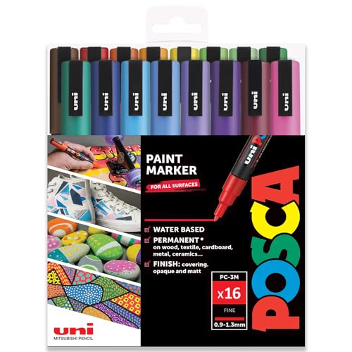 Posca PC-3M Permanent-Marker auf Wasserbasis, 0,9–1,3 mm, Vollspektrum-Set mit 16 Stiften – in Kunststoff-Geschenktasche Posca PC-3M Permanent-Marker auf Wasserbasis, 0,9–1,3 mm, Vollspektrum-Set mit 16 Stiften – in Kunststoff-Geschenktasche von POSCA