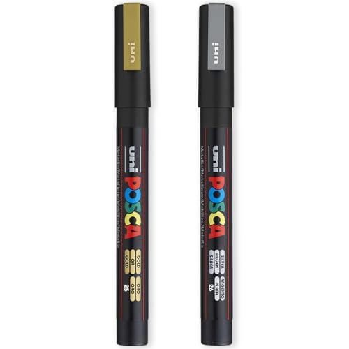 Posca PC-3M Permanent-Marker auf Wasserbasis, Stifte Set mit Gold und Silber, 2 Stück Posca PC-3M Permanent-Marker auf Wasserbasis, Stifte Set mit Gold und Silber, 2 Stück von POSCA