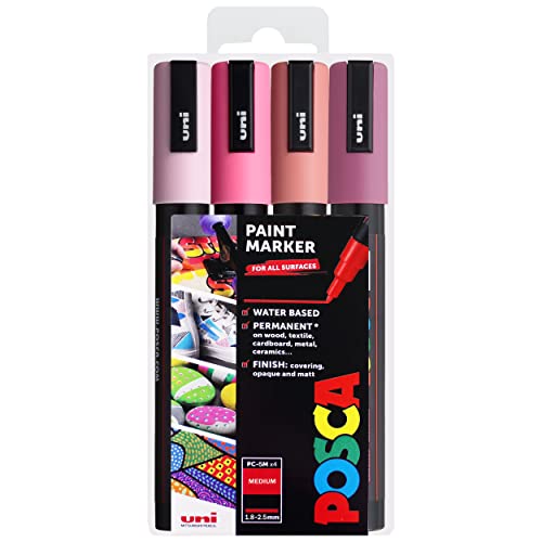 POSCA - PC-5M - Paint Marker Art Pens - 1,8–2,5 mm - 4er-Set im Etui (Pink Tones) von POSCA