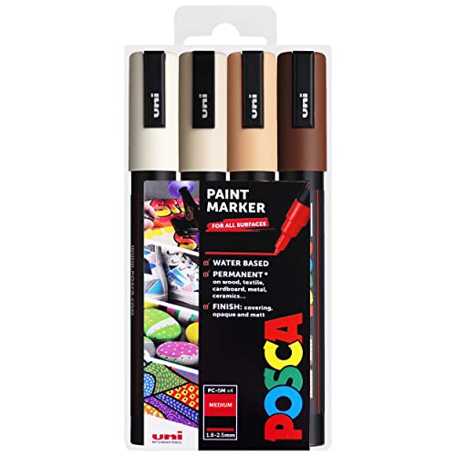 Posca PC-5M Permanent-Marker auf Wasserbasis, Stifte, 1,8–2,5 mm, warme neutrale Töne, 4 Stück Posca PC-5M Permanent-Marker auf Wasserbasis, Stifte, 1,8–2,5 mm, warme neutrale Töne, 4 Stück von POSCA