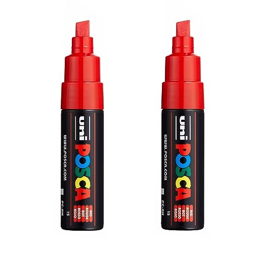 Posca PC-8K Paint Marker Kunststifte – 8 mm Keilspitze – rote Tinte – 2 Stück von POSCA