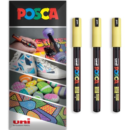 Posca Permanent-Marker auf Wasserbasis, für verschiedene Oberflächen, PC-1MR, Packung mit 3 Stiften in Brieftasche, Gelb Posca Permanent-Marker auf Wasserbasis, für verschiedene Oberflächen, PC-1MR, Packung mit 3 Stiften in Brieftasche, Gelb von POSCA