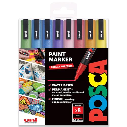 Posca Permanent-Marker auf Wasserbasis, für verschiedene Oberflächen, PC-3 ml, 0,9–1,3 mm fein, 8 Stück in Geschenktasche, Glitzertöne Posca Permanent-Marker auf Wasserbasis, für verschiedene Oberflächen, PC-3 ml, 0,9–1,3 mm fein, 8 Stück in Geschenktasche, Glitzertöne von POSCA