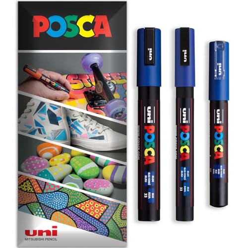 Posca Permanent-Marker auf Wasserbasis, für verschiedene Oberflächen, PC-1M, PC-3M, PC-5M, Packung mit 3 Stiften in Brieftasche, Blau Posca Permanent-Marker auf Wasserbasis, für verschiedene Oberflächen, PC-1M, PC-3M, PC-5M, Packung mit 3 Stiften in Brieftasche, Blau von POSCA