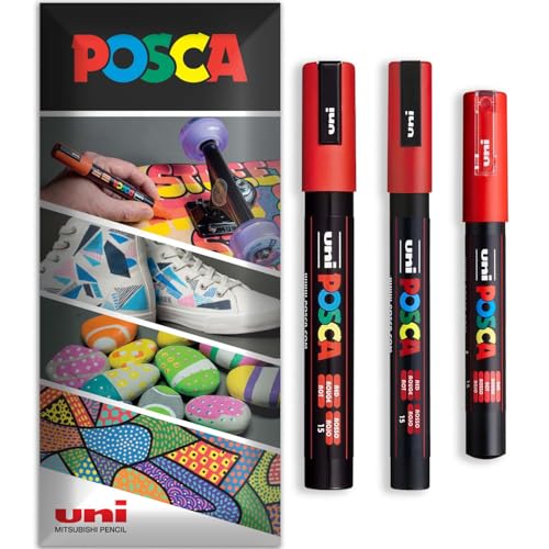 Posca Permanent-Marker auf Wasserbasis, verschiedene Oberflächen, PC-1M, PC-3M, PC-5M, 3 Stifte in Brieftasche, Rot Posca Permanent-Marker auf Wasserbasis, verschiedene Oberflächen, PC-1M, PC-3M, PC-5M, 3 Stifte in Brieftasche, Rot von POSCA