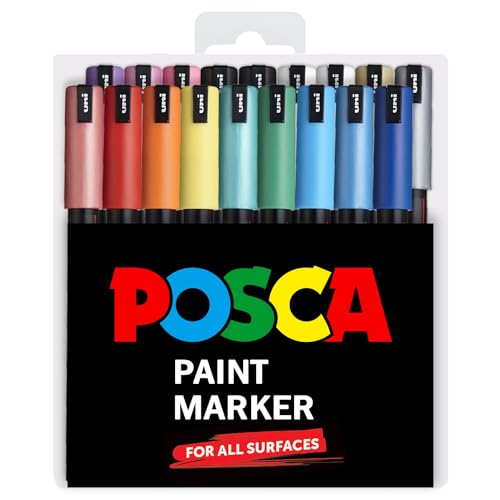 Posca Permanent-Marker auf Wasserbasis, vielseitig verwendbar, 0,7 mm Spitze, ultrafein, Kunststoff-Geschenketui mit 18 Stiften mit extra Schwarz und Weiß Posca Permanent-Marker auf Wasserbasis, vielseitig verwendbar, 0,7 mm Spitze, ultrafein, Kunststoff-Geschenketui mit 18 Stiften mit extra Schwarz und Weiß von POSCA