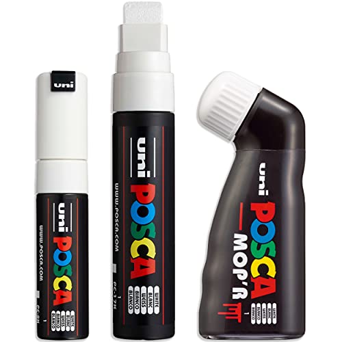 Posca Permanent-Marker auf Wasserbasis, vielseitig verwendbar, MOP'R, PC-17K, PC-8K, breite Packung mit 3 Stiften, Weiß Posca Permanent-Marker auf Wasserbasis, vielseitig verwendbar, MOP'R, PC-17K, PC-8K, breite Packung mit 3 Stiften, Weiß von POSCA