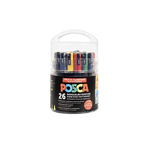 POSCA Uni Mitsubishi Pencil – Spezialbehälter für kreative Hobbys – Pack XL – 26 Marker, 2 Spitzengrößen PC3M und PC5M – 12 Ersatzspitzen enthalten – klassische Farben POSCA Uni Mitsubishi Pencil – Spezialbehälter für kreative Hobbys – Pack XL – 26 Marker, 2 Spitzengrößen PC3M und PC5M – 12 Ersatzspitzen enthalten – klassische Farben von POSCA