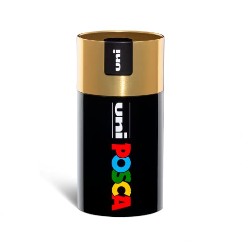 Posca UNI GIFT BOX, 18 Marker Stifte in verschiedenen Farben - mittlere Rundspitze - 2,5 mm Strich - Aluminium Geschenkbox - Kappenfarbe: Gold von POSCA