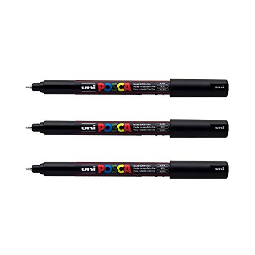 POSCA - Uni Mitsubishi Pencil – 3 schwarze Marker, PC1MR, extra feine Spitze, 0,7 mm – Marker auf Wasserbasis – alle Medien – für Papier, Textilien, Glas, Kieselsteine usw. POSCA - Uni Mitsubishi Pencil – 3 schwarze Marker, PC1MR, extra feine Spitze, 0,7 mm – Marker auf Wasserbasis – alle Medien – für Papier, Textilien, Glas, Kieselsteine usw. von POSCA