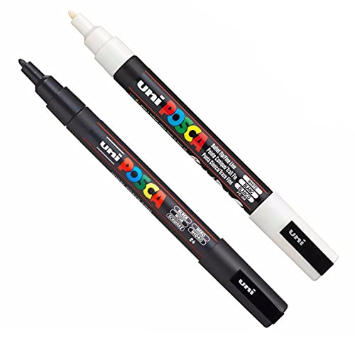 Posca Uni PC-3M Art Paint Marker, 0,9 - 1,3 mm, Schwarz und Weiß, 2 Stück von POSCA