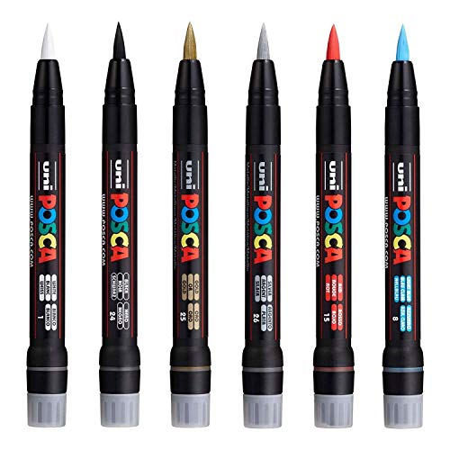 Posca Uni PCF-350 Pinselspitzen-Marker, Kunststift, Stoff-, Glas-, Metallstift, die 6 beliebtesten Farben Posca Uni PCF-350 Pinselspitzen-Marker, Kunststift, Stoff-, Glas-, Metallstift, die 6 beliebtesten Farben von POSCA
