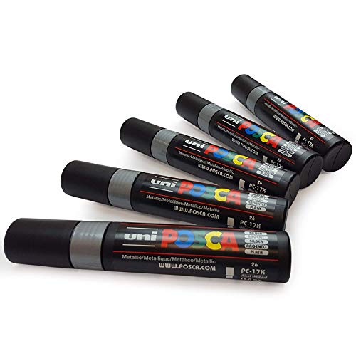 Uni-Ball POSCA Marker Pen PC-17K - XXL Keilspitze für große Hintergründe - 5 x silber von POSCA