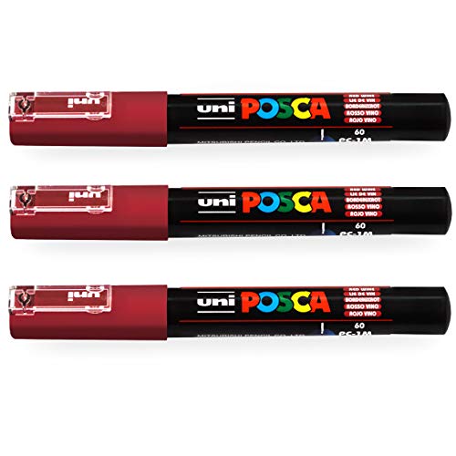Posca Uni-Ball PC-1M Paint Marker Art Pens – 0,7 mm – Rotwein – 3 Stück von POSCA