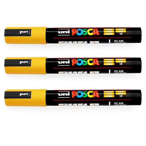 Uni-Ball POSCA PC-5M Paint Marker, Kunststifte, 1,8 - 2,5 mm, Ocker, 3 Stück von POSCA