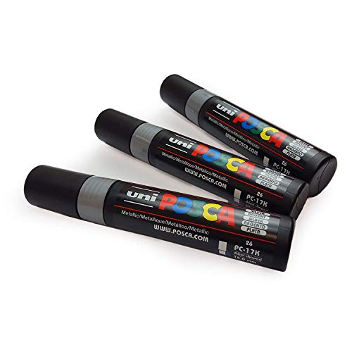 Uni-Ball Posca Marker Pen pc-17 K – XXL Keilspitze für große Hintergründe – 3 x Silber von POSCA