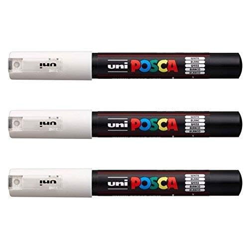 POSCA Uni-Ball Marker Stift, Farbe: Weiß, PC-1M, 3 Stück von POSCA