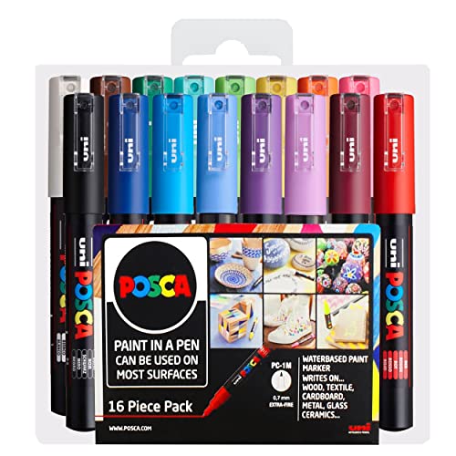 POSCA PC-1M Paint Marker Art Pens – 0,7 mm – Starter-Set mit 16 Stiften in Tasche von POSCA