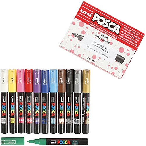 POSCA Uni Marker, 0,7 mm Linie, PC-1M, extrafein, 12 Stück von POSCA