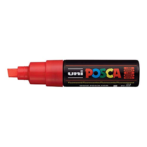 Uni Posca Marker PC- 8 K, Glasschreiber, Spitzenbreite 8 mm Durchmesser, Fluoreszierendes Rot von POSCA