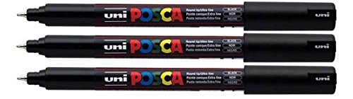 Uni Posca PC-1MR Marker, schwarze Farbe, für Stoff, Metall, Glas, ultrafeine Spitze 0,7 mm, schwarz, 3 Stück von POSCA