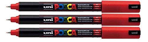 Uni Posca PC-1MR Roter Farb-Marker Stift, für Metall / Glas, Extrafeine 0,7-mm-Spitze, schreibt auf jeder Oberfläche, Glas Metall Holz Kunststoff Stoff (6er-Pack) von POSCA