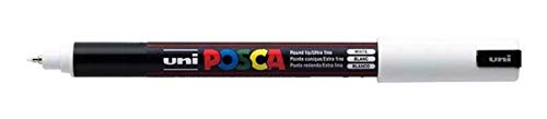 Uni Posca PC-1MR Farbstift, weiß, farbiger Marker, besonders feine 0,7-mm-Spitze, schreibt auf jeder Oberfläche – Metall Glas Holz Stoff Kunststoff (1 Stück) von POSCA